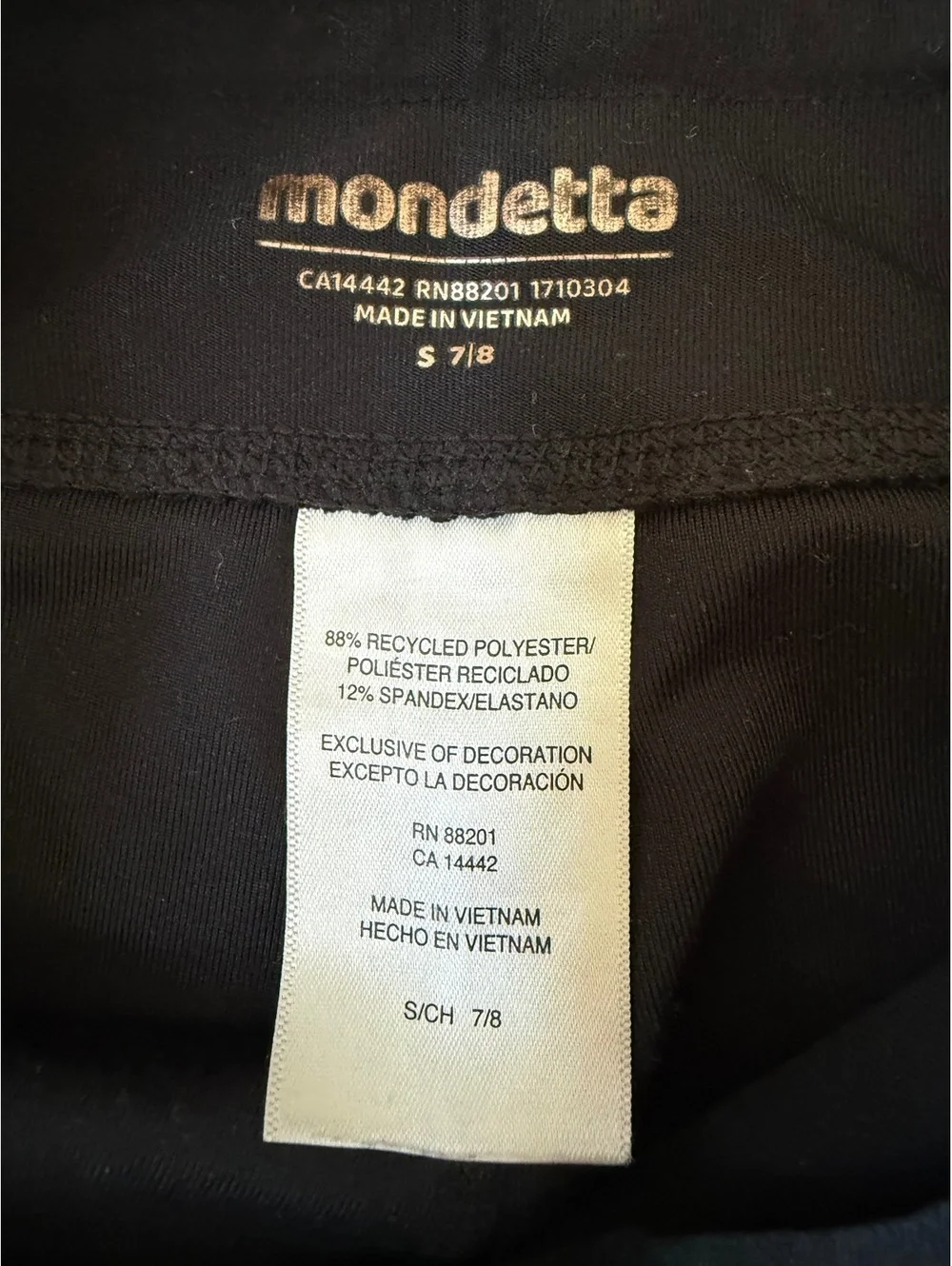 Mondetta Girls S 7/8 Black High Rise Mesh Panel Athletic Leggings